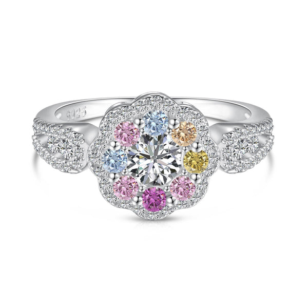 ˇTrend JewelryˇDelicate Colorful Round Cut Flower Shape Wedding Ring
