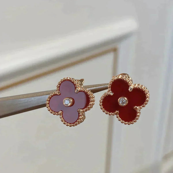 ˇTrend JewelryˇCLOVER MEDIUM 1 MOTIFS CARNELIAN  DIAMOND earrings