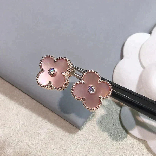 ˇTrend JewelryˇCLOVER MEDIUM 1 MOTIFS  PINK MOP DIAMOND EARRINGS