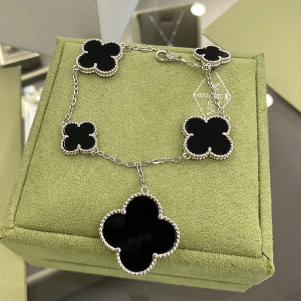 ˇTrend JewelryˇCLOVER 5 MOTIFS ONYX BRACELET