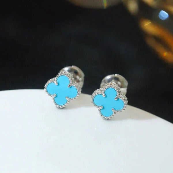 ˇTrend JewelryˇCLOVER MINI 9.5MM ONYX STUD EARRINGS SILVER