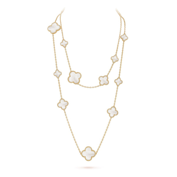 ˇTrend JewelryˇCLOVER 16 MOTIF WHITE MOP GOLD NECKLACE