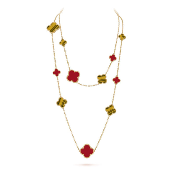 ˇTrend JewelryˇCLOVER 16 MOTIF CARNELIAN TIGER EYE ROSE GOLD NECKLACE