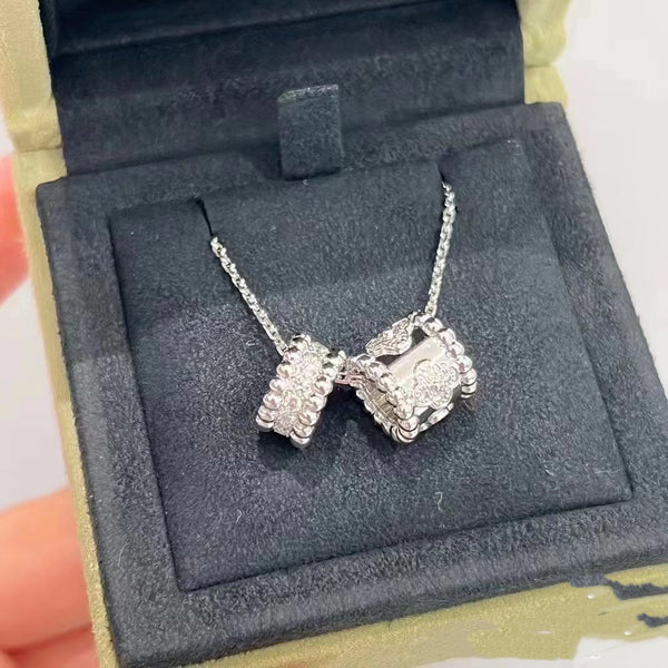 ˇTrend JewelryˇPERLEE DOUBLE PENDANT SILVER DIAMOND NECKLACE