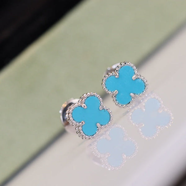 ˇTrend JewelryˇCLOVER MINI TURQUOISE SILVER STUD EARRINGS