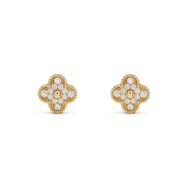 ˇTrend JewelryˇCLOVER MEDIUM 1 MOTIFS FUll DIAMOND EARRINGS