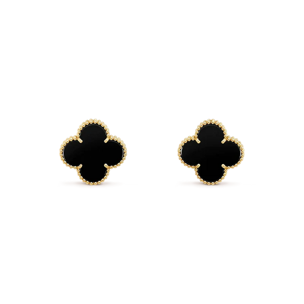 ˇTrend JewelryˇCLOVER MEDIUM 1 MOTIFS  ONYX STUD EARRINGS