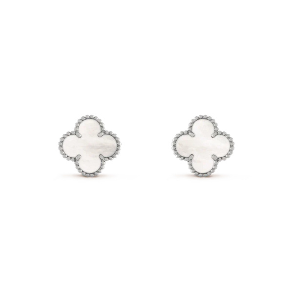 ˇTrend JewelryˇCLOVER MEDIUM 1 MOTIFS  WHITE MOP EARRINGS SILVER