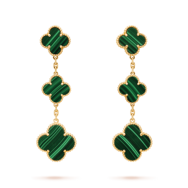 ˇTrend JewelryˇCLOVER MALACHITE 3 MOTIFS GOLD