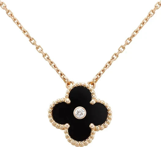 ˇTrend JewelryˇCLOVER 15MM DIAMOND ONYX NECKLACE