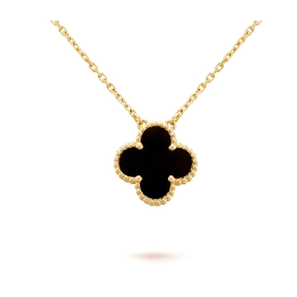 ˇTrend JewelryˇCLOVER 15MM BLACK ONYX SINGLE FLOWER NECKLACE