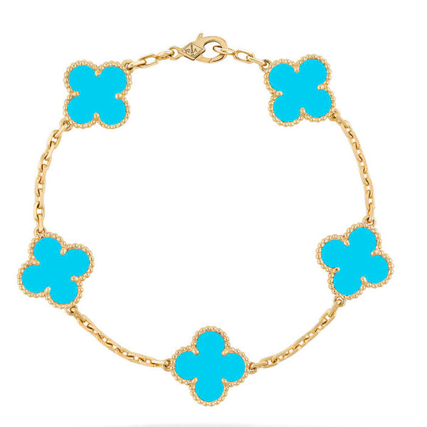 ˇTrend JewelryˇCLOVER 5 MOTIFS TURQUOISE BRACELET