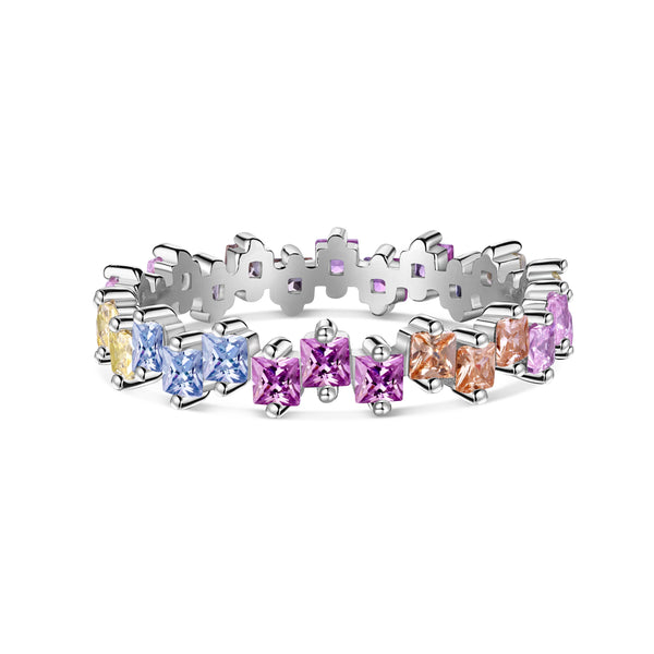 ˇTrend JewelryˇMixed Colorful Square Staggered Rings
