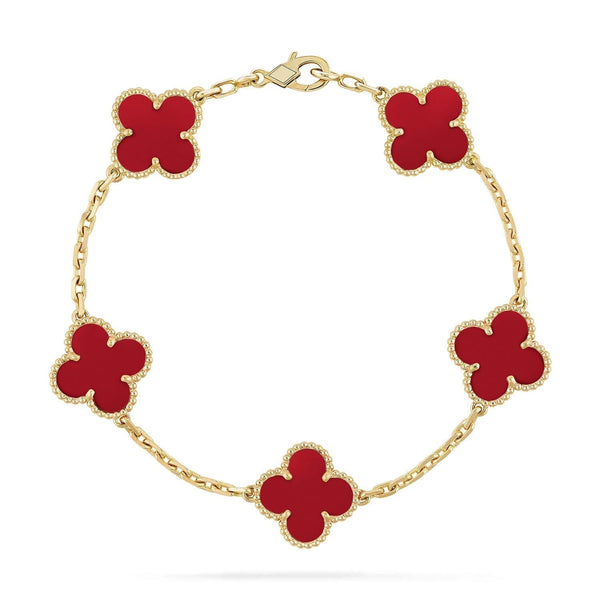 ˇTrend JewelryˇCLOVER 5 MOTIFS RED AGATE  BRACELET
