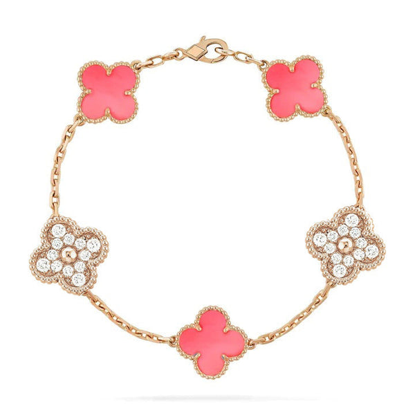 ˇTrend JewelryˇCLOVER 5 MOTIF DIAMOND PINK MOP ROSE GOLD BRACELET