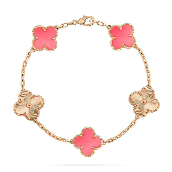 ˇTrend JewelryˇCLOVER BRACELET 5 MOTIF PINK AND ROSE GOLD