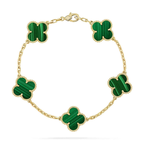 ˇTrend JewelryˇCLOVER 5 MOTIFS MALACHITE BRACELET