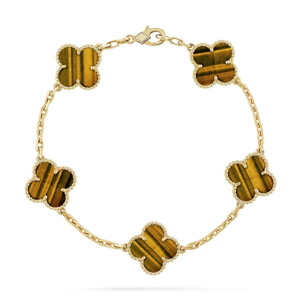 ˇTrend JewelryˇCLOVER  5 MOTIFS TIGER EYE BRACELET