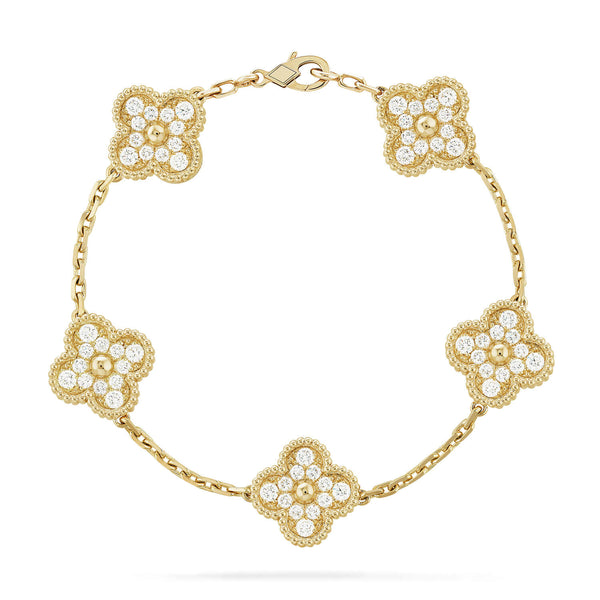 ˇTrend JewelryˇCLOVER 5 MOTIFS  FULL DIAMOND BRACELET