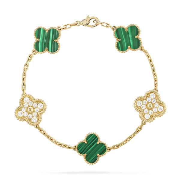 ˇTrend JewelryˇCLOVER  5 MOTIF MALACHITE DIAMOND BRACELET