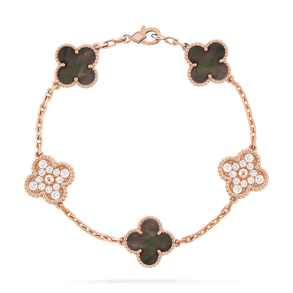 ˇTrend JewelryˇCLOVER 5 MOTIFS DARK MOP AND DIAMONDS BRACELET