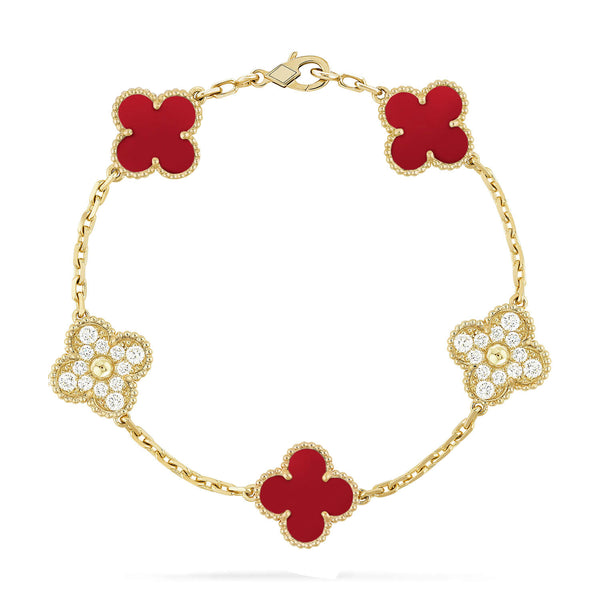 ˇTrend JewelryˇCLOVER 5 MOTIFS CARNELIAN DIAMOND BRACELET