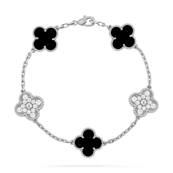 ˇTrend JewelryˇCLOVER 5 MOTIF ONYXS DIAMOND BRACELET