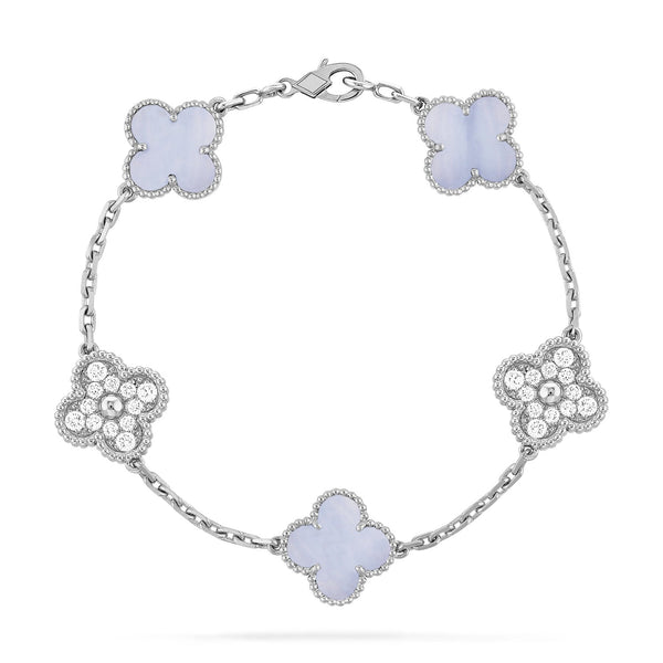 ˇTrend JewelryˇCLOVER  5 MOTIF DIAMOND PURPLE CHALCEDONY BRACELET