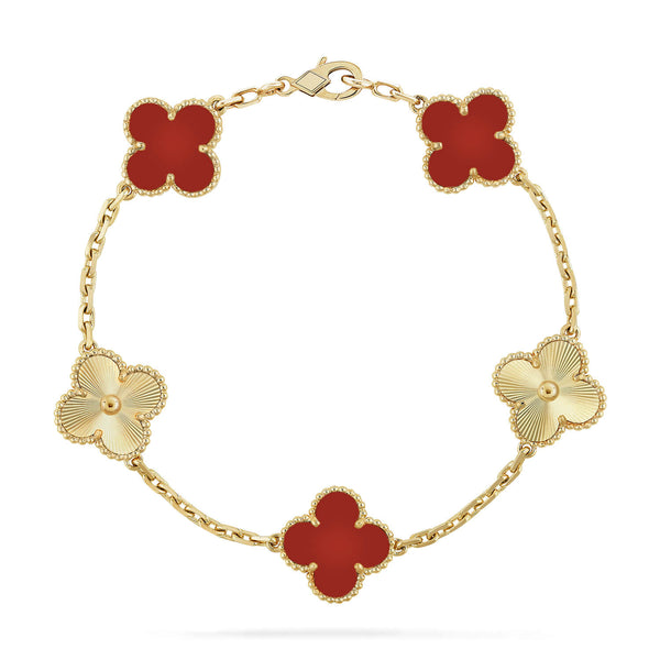 ˇTrend JewelryˇCLOVER  5 MOTIFS CARNELIAN GOLD BRACELET