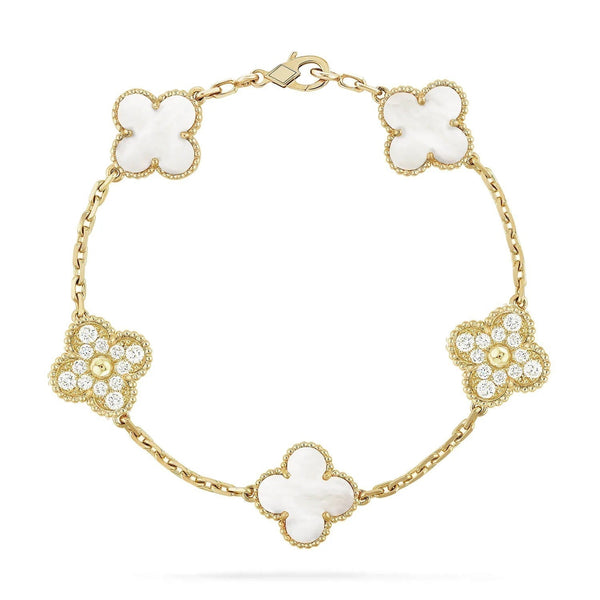 ˇTrend JewelryˇCLOVER BRACELET 5 MOTIF WHITE MOP DIAMOND
