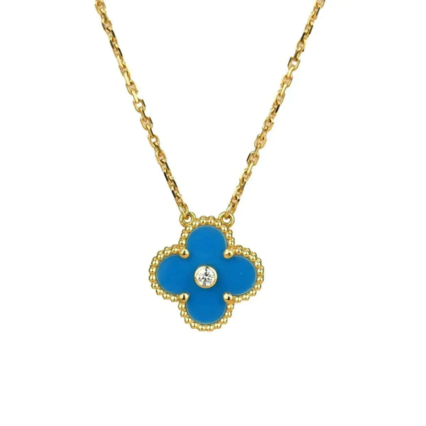 ˇTrend JewelryˇCLOVER 15MM DIAMOND AND BLUE AGATE NECKLACE