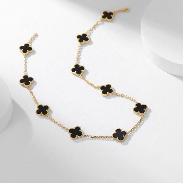 ˇTrend JewelryˇCLOVER 10 MOTIFS ONYX NECKLACE
