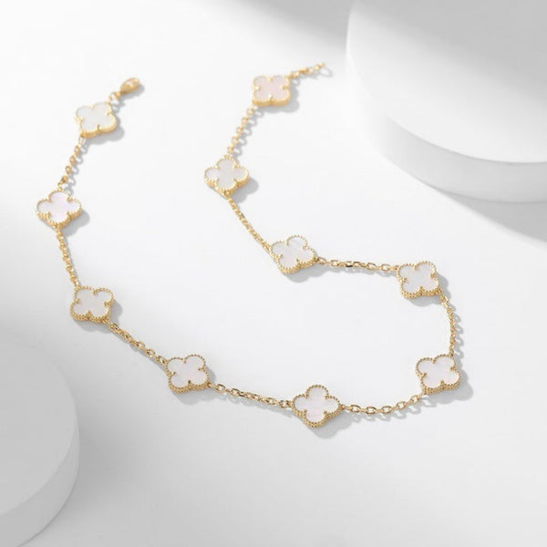 ˇTrend JewelryˇCLOVER 10 MOTIFS WHITE MOTHER OF PEARL NECKLACE