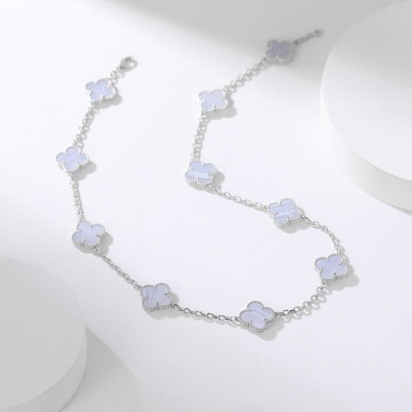 ˇTrend JewelryˇCLOVER 10 MOTIFS PURPLE CHALCEDONY NECKLACE