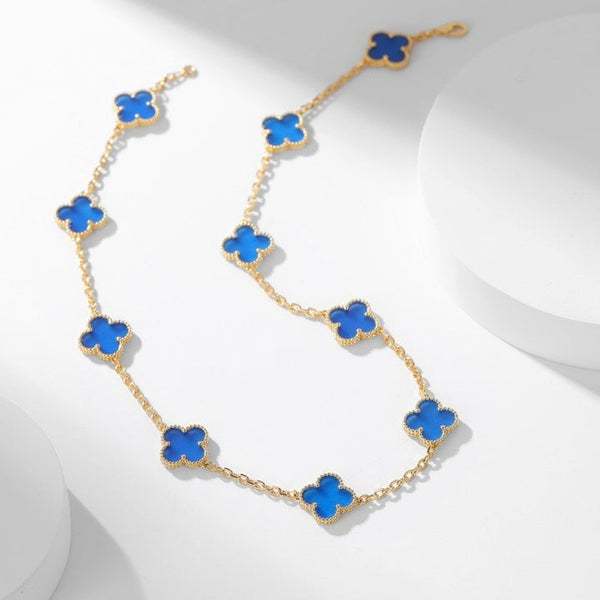 ˇTrend JewelryˇCLOVER 10 MOTIFS BLUE AGATE NECKLACE