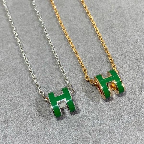 ˇTrend JewelryˇPOP H GREEN NECKLACE SILVER AND GOLD