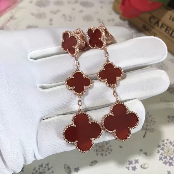 ˇTrend JewelryˇCLOVER 3 MOTIF CARNELIAN DROP EARRINGS
