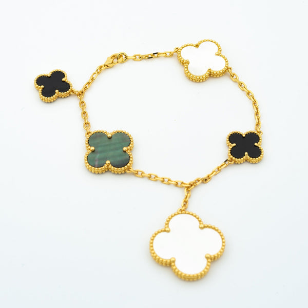 ˇTrend JewelryˇCLOVER BRACELET 5 MOTIFS ONYX MOP