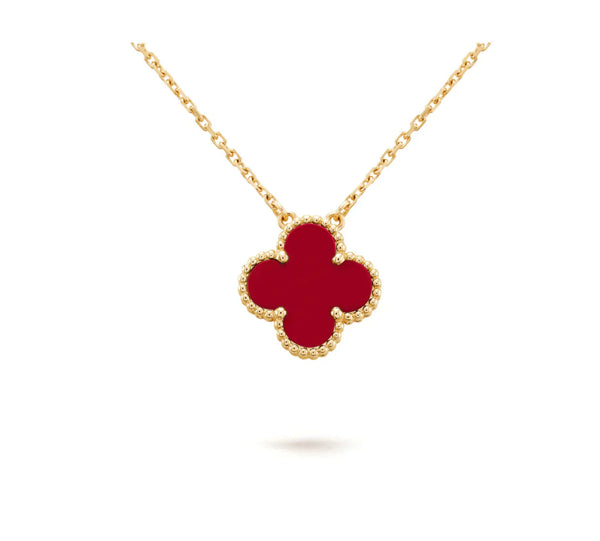 ˇTrend JewelryˇCLOVER 15MM CARNELIAN SINGLE FLOWER NECKLACE