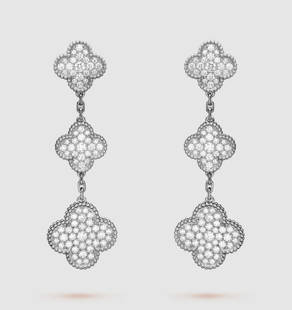 ˇTrend JewelryˇCLOVER 3 MOTIF DIAMOND SILVER DROP EARRINGS