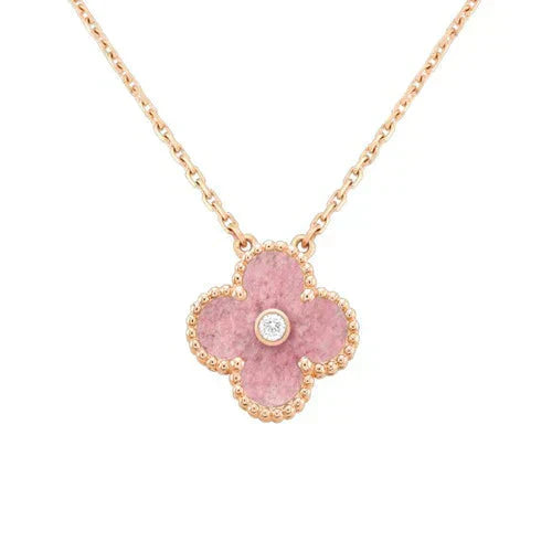 ˇTrend JewelryˇCLOVER 15MM DIAMOND RHODONITE NECKLACE