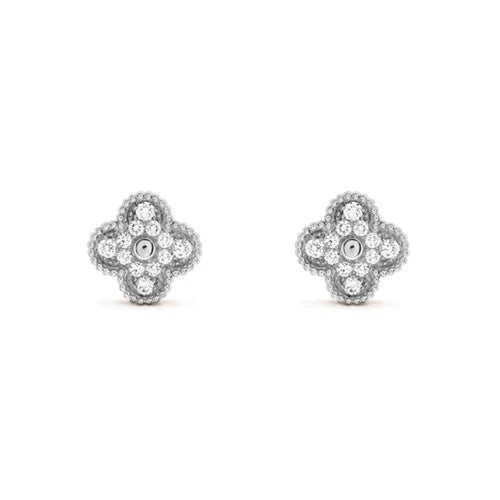 ˇTrend JewelryˇCLOVER 1 MOTIFS DIAMOND STUD EARRINGS SILVER
