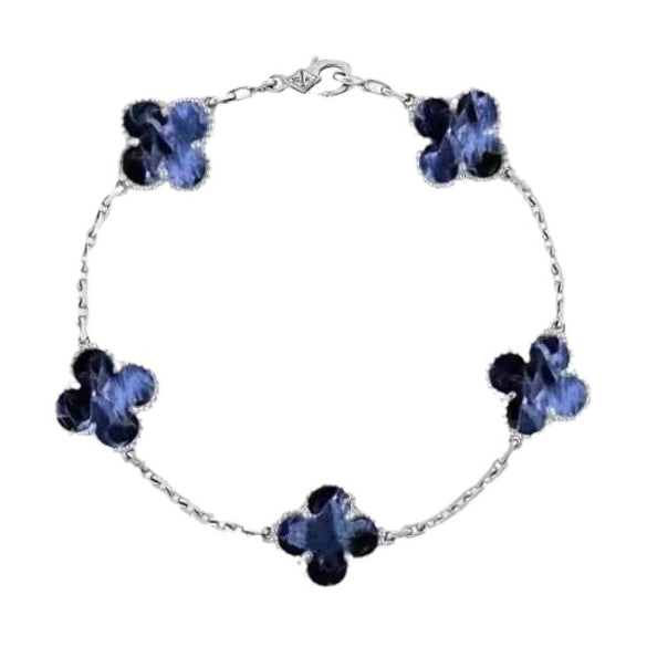 ˇTrend JewelryˇCLOVER 5 MOTIF PIETERSITE SILVER BRACELET