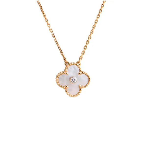ˇTrend JewelryˇCLOVER 15MM DIAMOND WHITE FRITILLARIA NECKLACE
