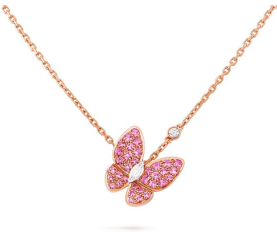ˇTrend JewelryˇBUTTERFLY RED DIAMOND ROSE GOLD NECKLACE