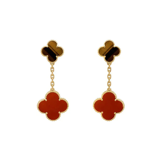 ˇTrend JewelryˇCLOVER  2 MOTIF  TIGER EYE CARNELIAN EARRINGS