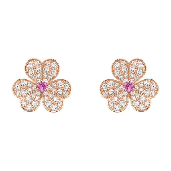 ˇTrend JewelryˇFRIVOLE PINK GOLD FLOWER DIAMOND EARRINGS