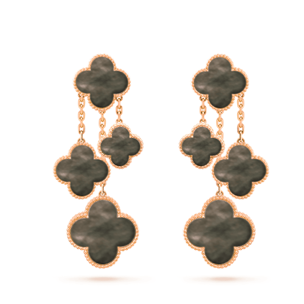 ˇTrend JewelryˇCLOVER EARRINGS DARK MOP 4 MOTIFS ROSE GOLD