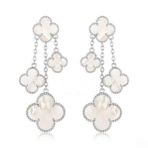 ˇTrend JewelryˇCLOVER EARRINGS WHITE MOP 4 MOTIFS SILVER