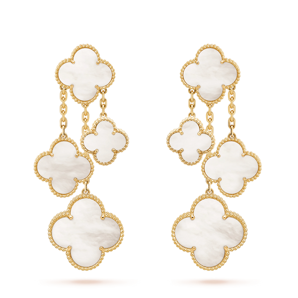 ˇTrend JewelryˇCLOVER EARRINGS WHITE MOP 4 MOTIFS GOLD